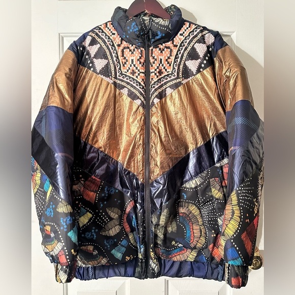 FARM RIO Anthropologie M Reversible Metallic Borogodo Puffer Maximalist Bling - Picture 5 of 16
